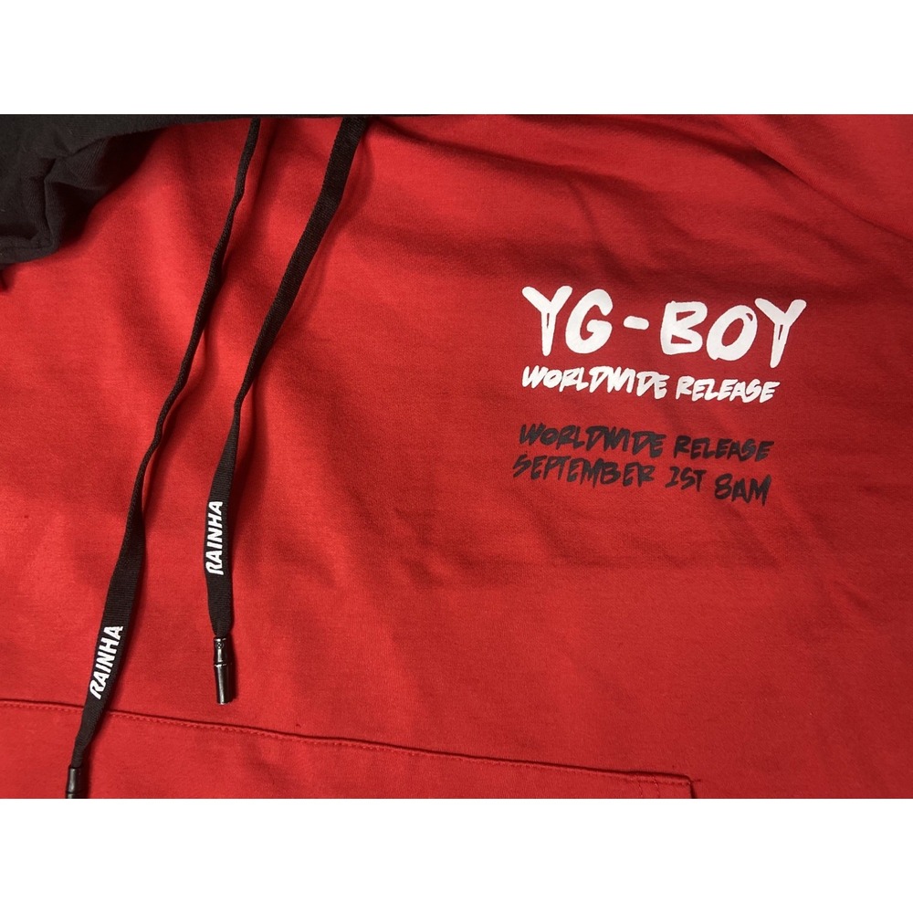 Yuge Fashion Red Black Layered Distressed Graphic Hoodie Mens 3XL Streetwear - Picture 14 of 16